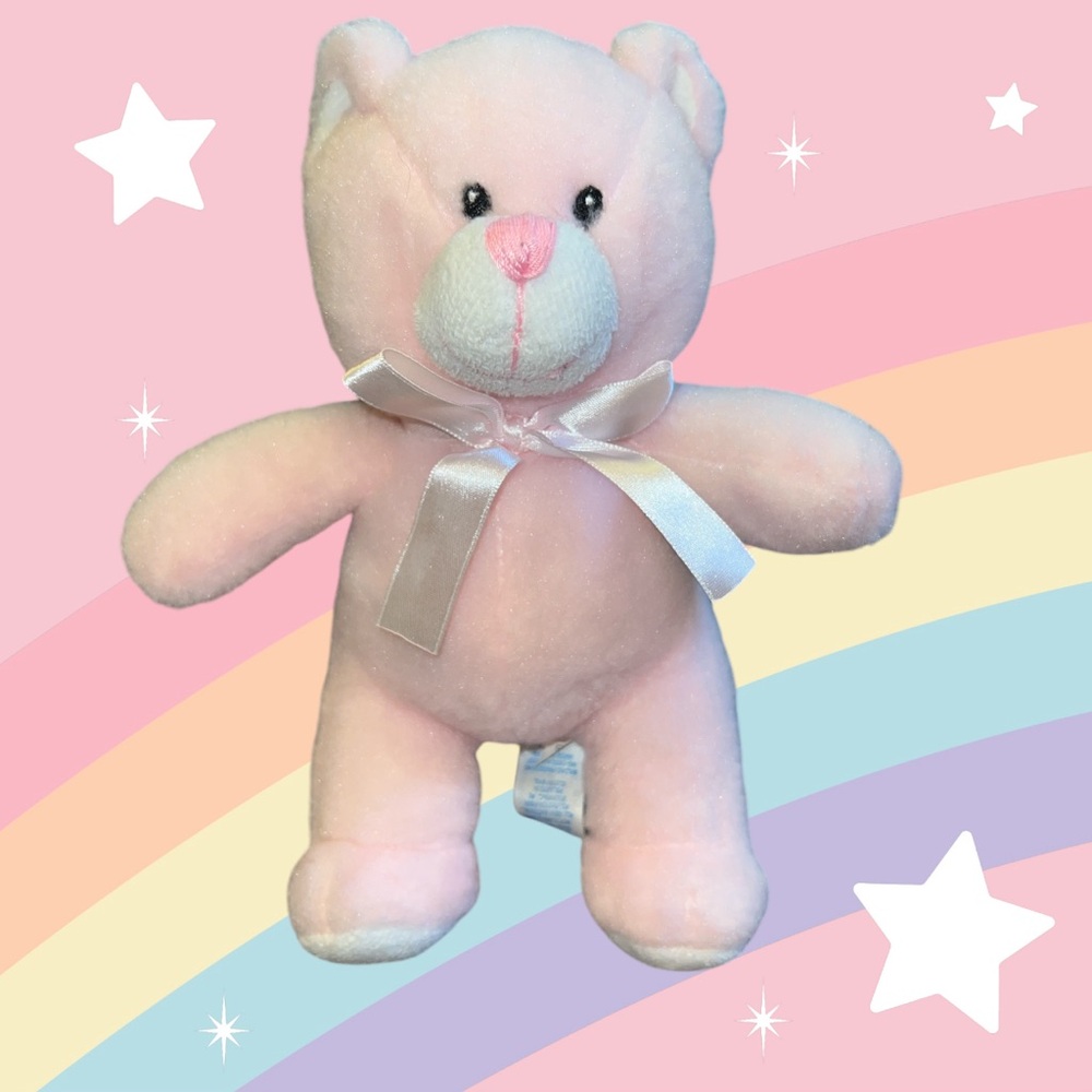 Kids Preferred Pink Teddy Bear Baby Girl Plush Toy Pink Bow Stitched Eyes 9”